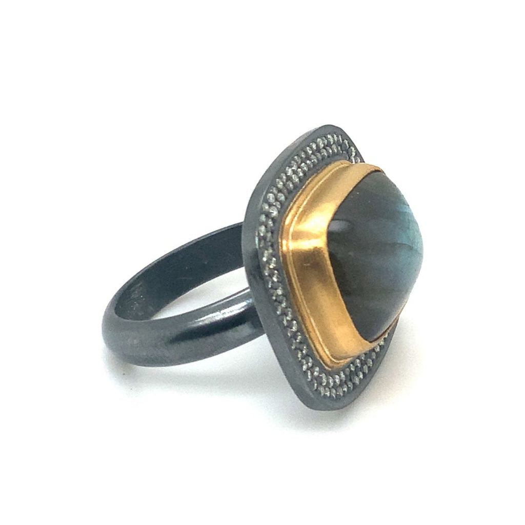 Lika Behar Nightfall Collection East West 24 kt and Diamond Labradorite Sterling Silver Ring - Image 2 of 5