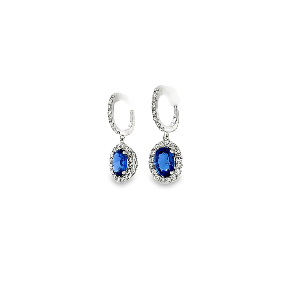 David Kord Halo style Sapphire and Diamond Drop Earring set in 14K White Gold - Image 2 of 3