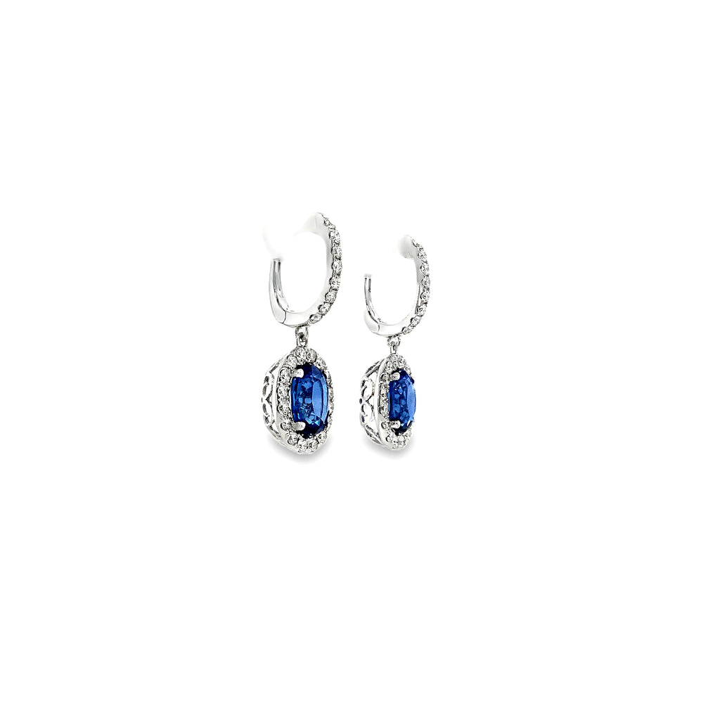 David Kord Halo style Sapphire and Diamond Drop Earring set in 14K White Gold - Image 3 of 3