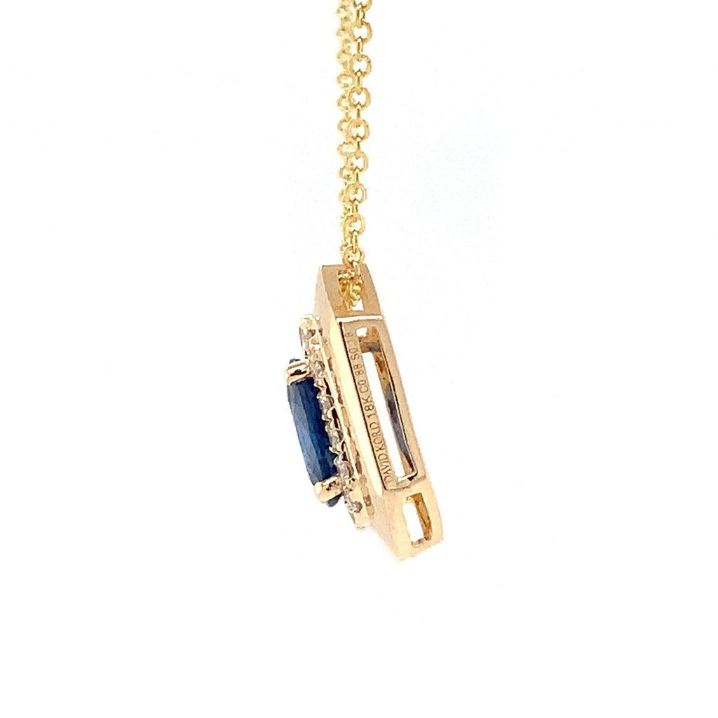 David Kord Oval Shape Sapphire and Diamond Halo style Pendant set in 18K Yellow Gold - Image 4 of 7