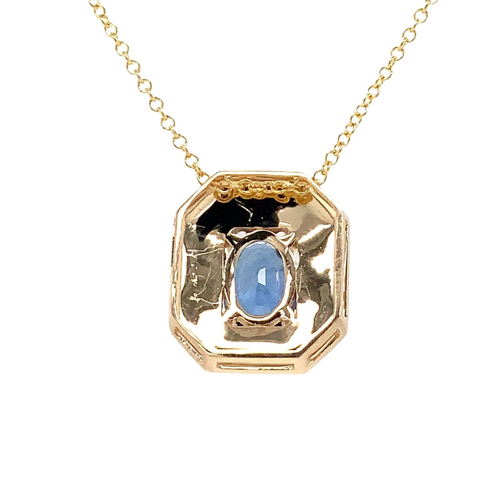 David Kord Oval Shape Sapphire and Diamond Halo style Pendant set in 18K Yellow Gold - Image 3 of 7