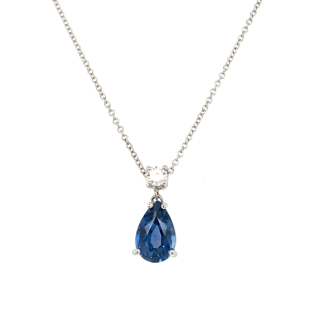 David Kord  Gem Quality Pear Shaped Blue Sapphire and Diamond Pendant set in 18K White Gold - Image 6 of 6