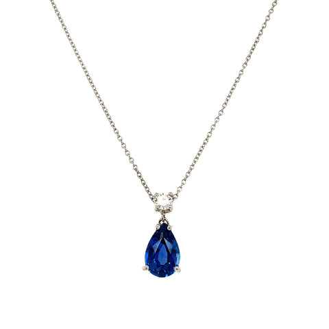 David Kord  Gem Quality Pear Shaped Blue Sapphire and Diamond Pendant set in 18K White Gold - Image 1 of 6