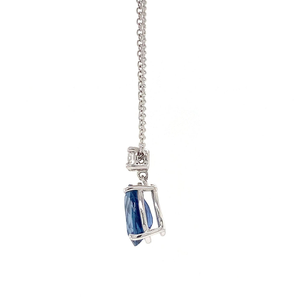 David Kord  Gem Quality Pear Shaped Blue Sapphire and Diamond Pendant set in 18K White Gold - Image 4 of 6