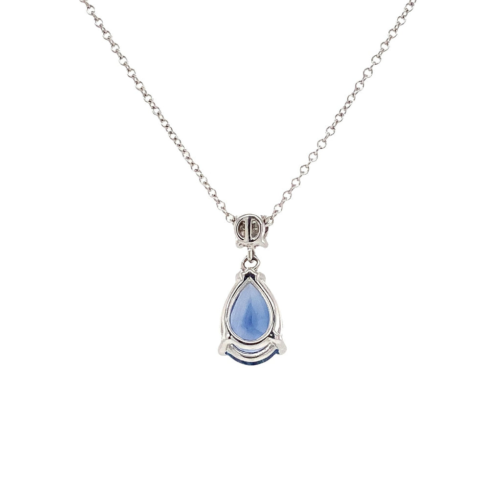 David Kord  Gem Quality Pear Shaped Blue Sapphire and Diamond Pendant set in 18K White Gold - Image 2 of 6