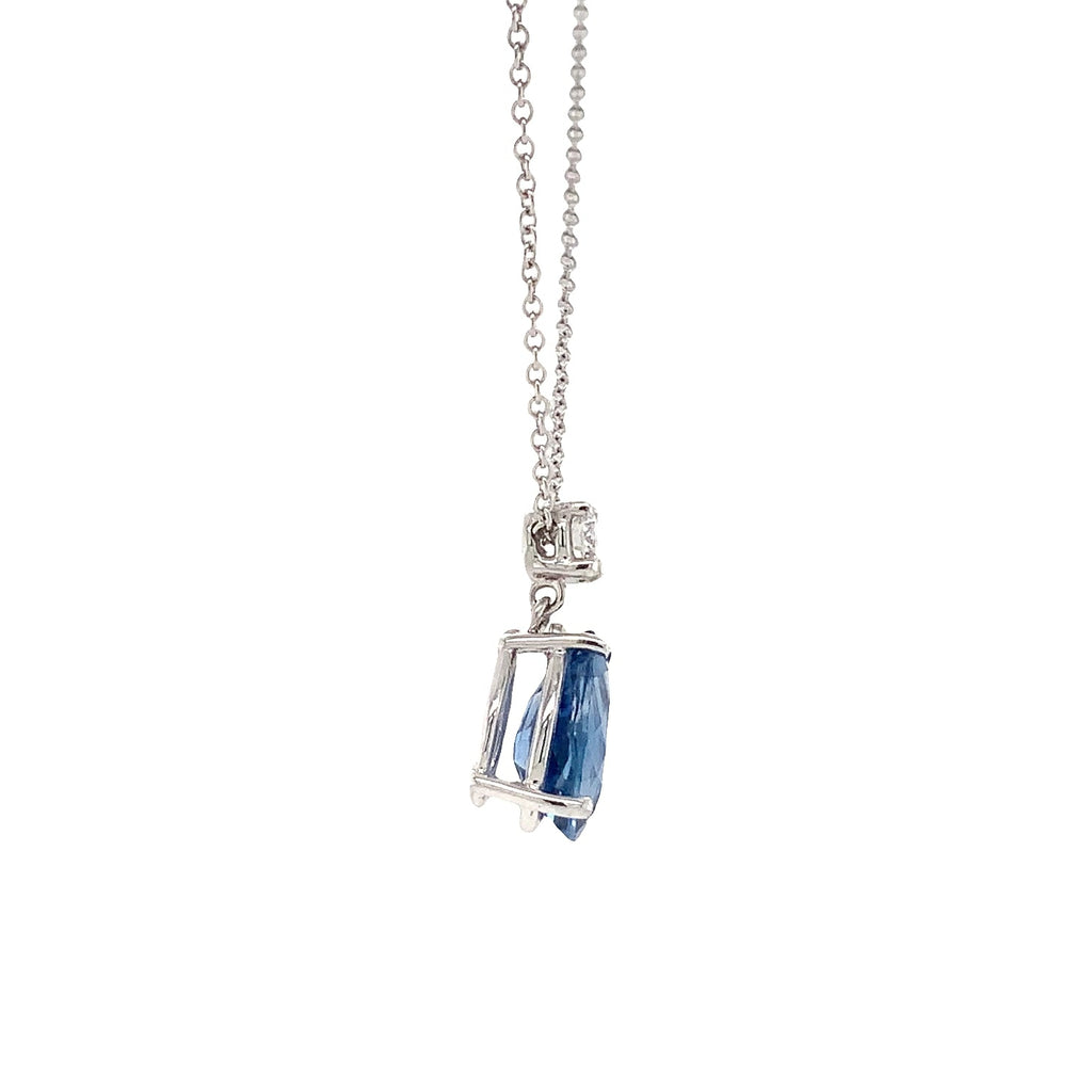 David Kord  Gem Quality Pear Shaped Blue Sapphire and Diamond Pendant set in 18K White Gold - Image 5 of 6