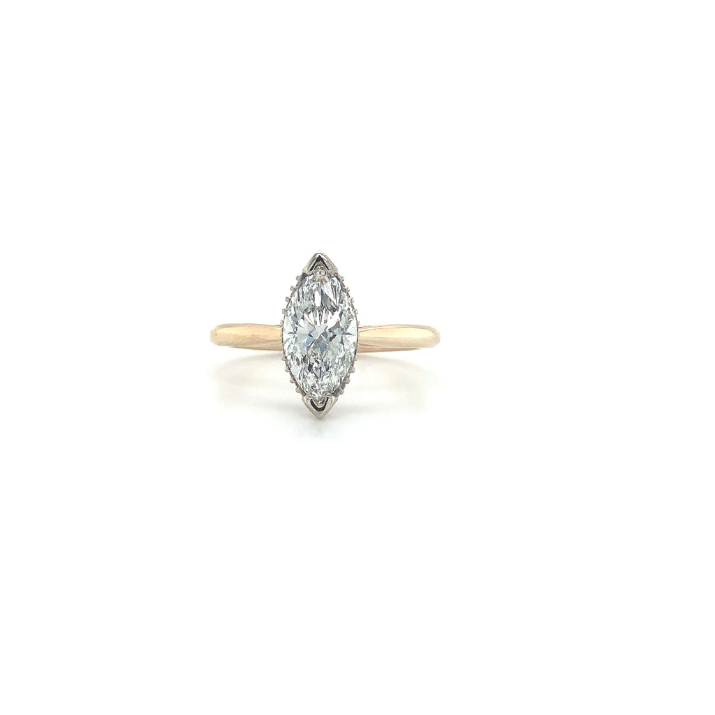 Lab Grown 1.43 cts. Marquise Shape Diamond Engagement Ring in 14K Two Tone - Image 1 of 8
