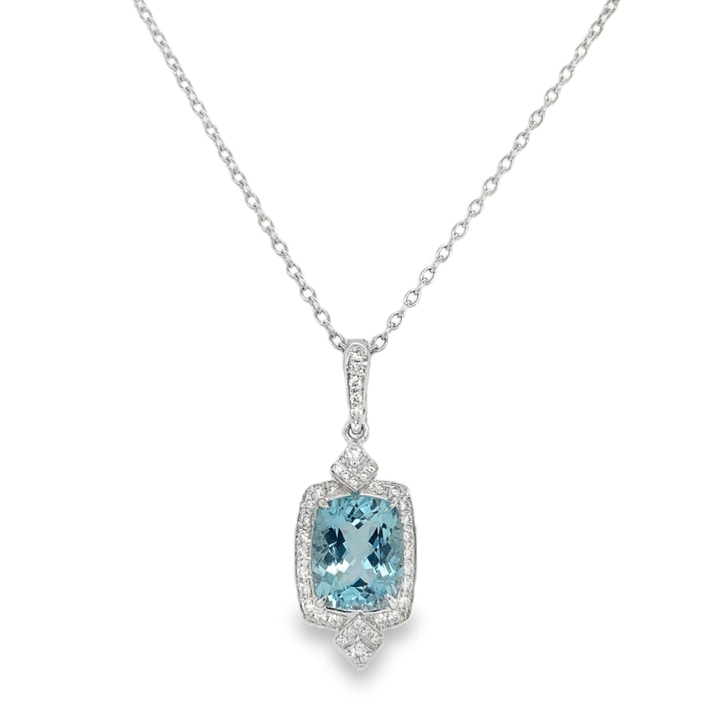 ASBA Collection Art Deco Inspired Aquamorin and Diamond Pendant Set in 14K White Gold - Image 7 of 13