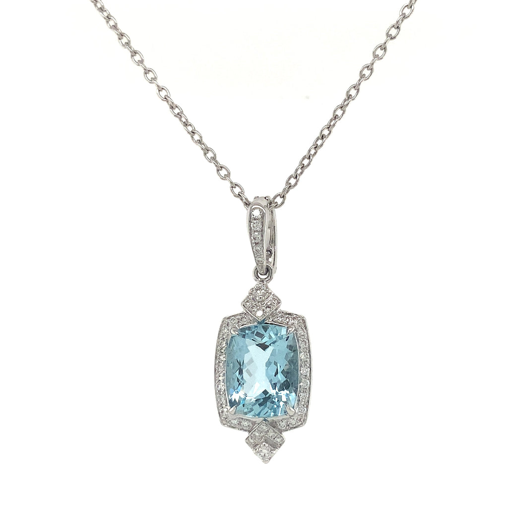 ASBA Collection Art Deco Inspired Aquamorin and Diamond Pendant Set in 14K White Gold - Image 1 of 13