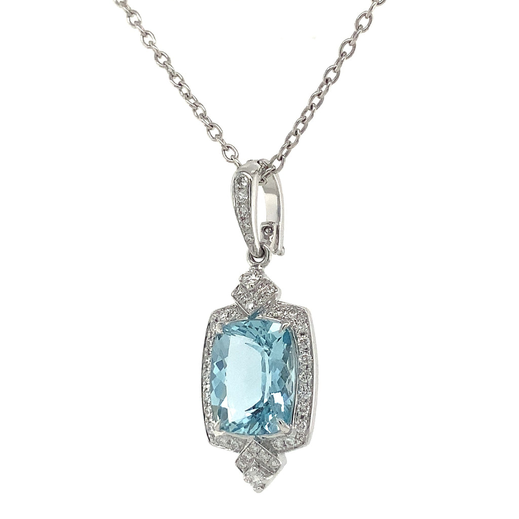 ASBA Collection Art Deco Inspired Aquamorin and Diamond Pendant Set in 14K White Gold - Image 8 of 13