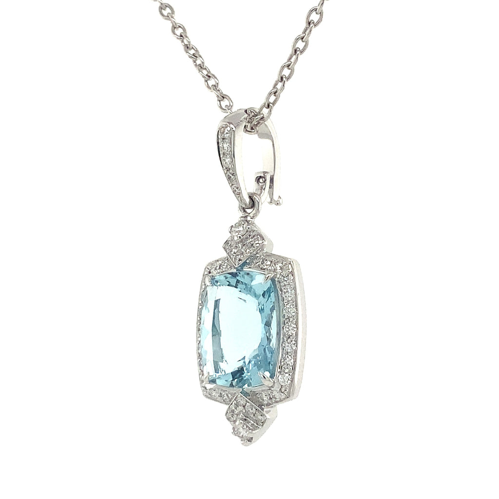 ASBA Collection Art Deco Inspired Aquamorin and Diamond Pendant Set in 14K White Gold - Image 9 of 13