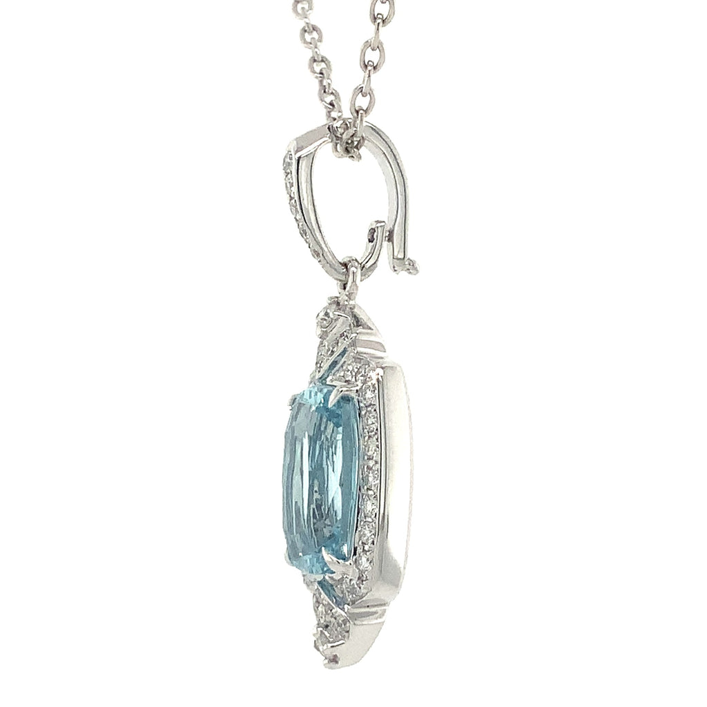ASBA Collection Art Deco Inspired Aquamorin and Diamond Pendant Set in 14K White Gold - Image 10 of 13
