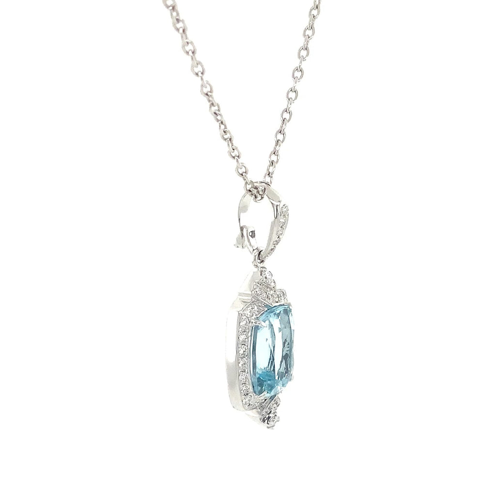 ASBA Collection Art Deco Inspired Aquamorin and Diamond Pendant Set in 14K White Gold - Image 13 of 13