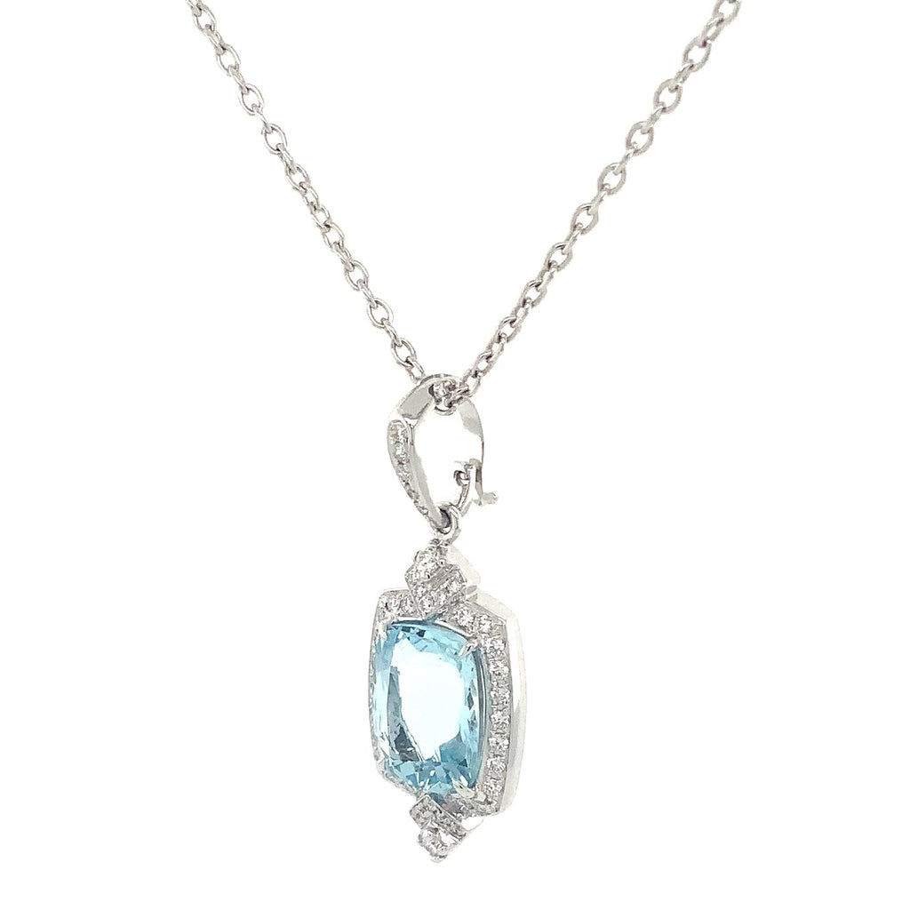 ASBA Collection Art Deco Inspired Aquamorin and Diamond Pendant Set in 14K White Gold - Image 2 of 13