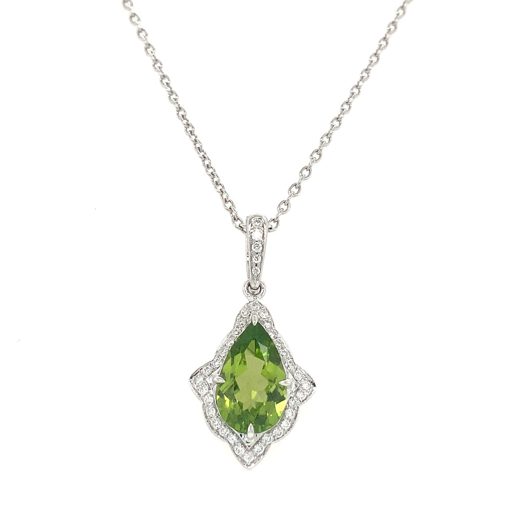 ASBA Collection Gem Quality Pear Shape Peridot and Diamond Pendant Set in 14K White Gold - Image 1 of 13