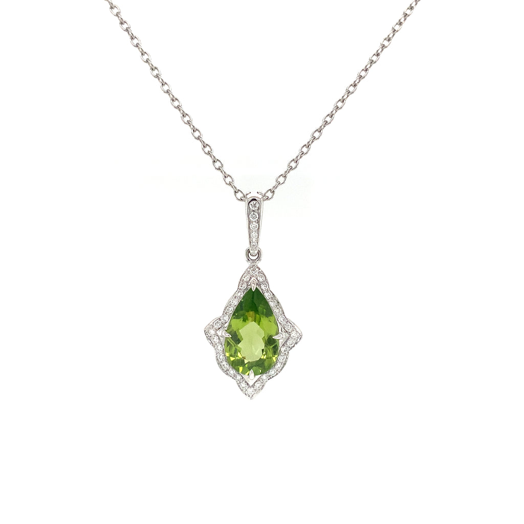 ASBA Collection Gem Quality Pear Shape Peridot and Diamond Pendant Set in 14K White Gold - Image 2 of 13