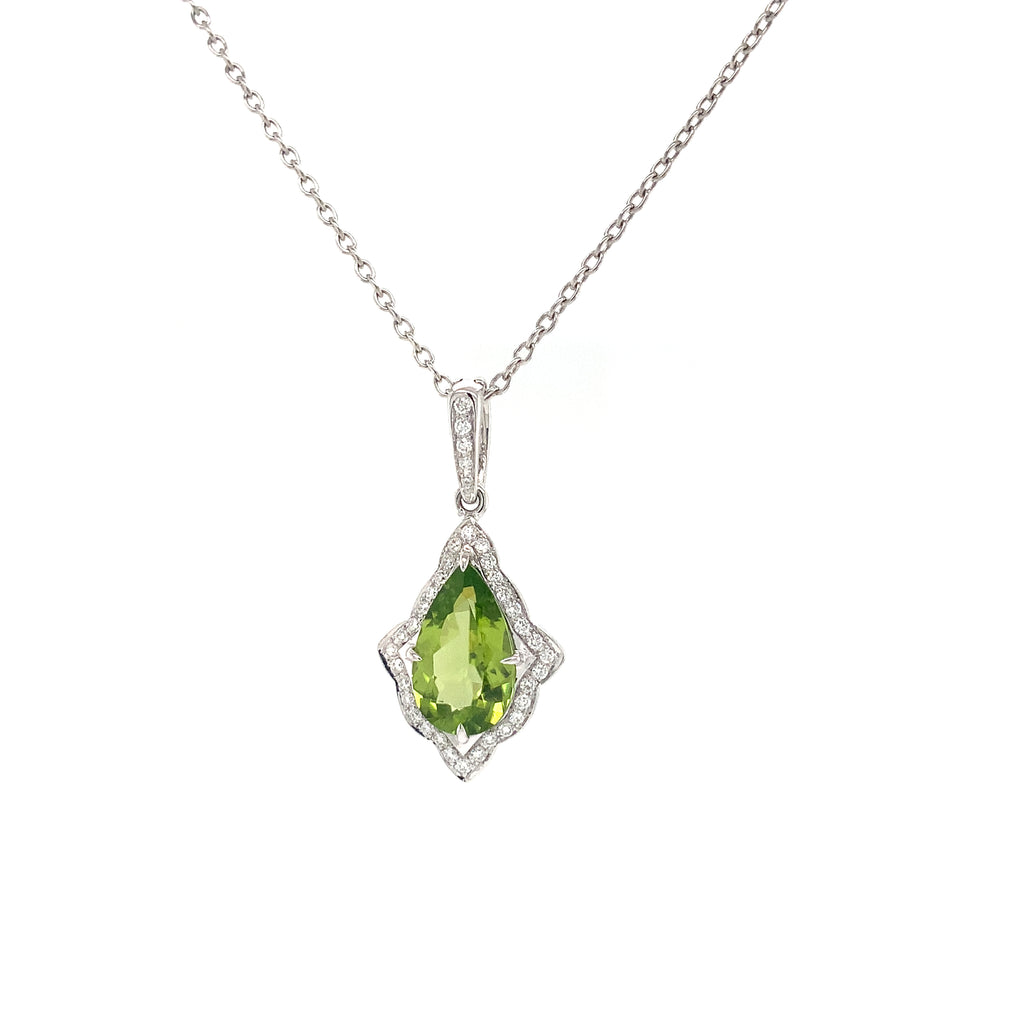 ASBA Collection Gem Quality Pear Shape Peridot and Diamond Pendant Set in 14K White Gold - Image 6 of 13