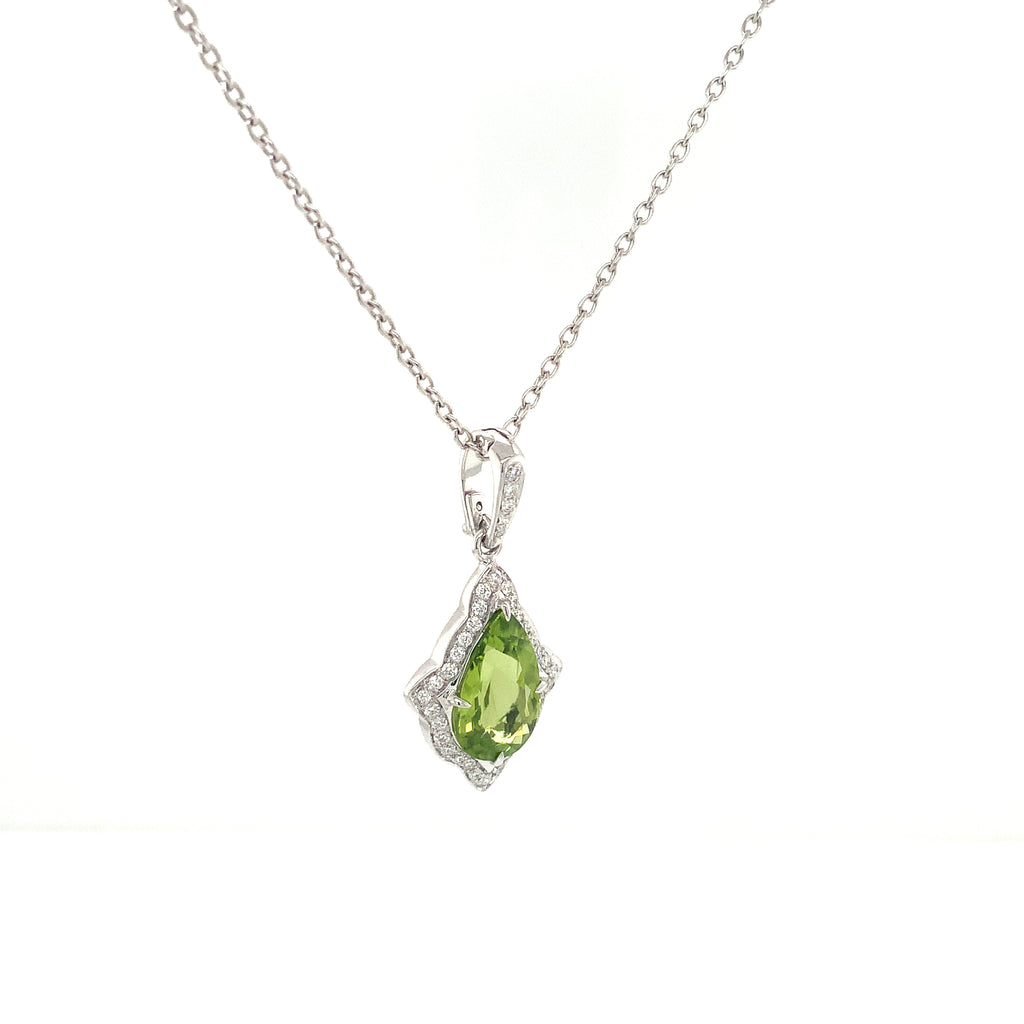 ASBA Collection Gem Quality Pear Shape Peridot and Diamond Pendant Set in 14K White Gold - Image 9 of 13
