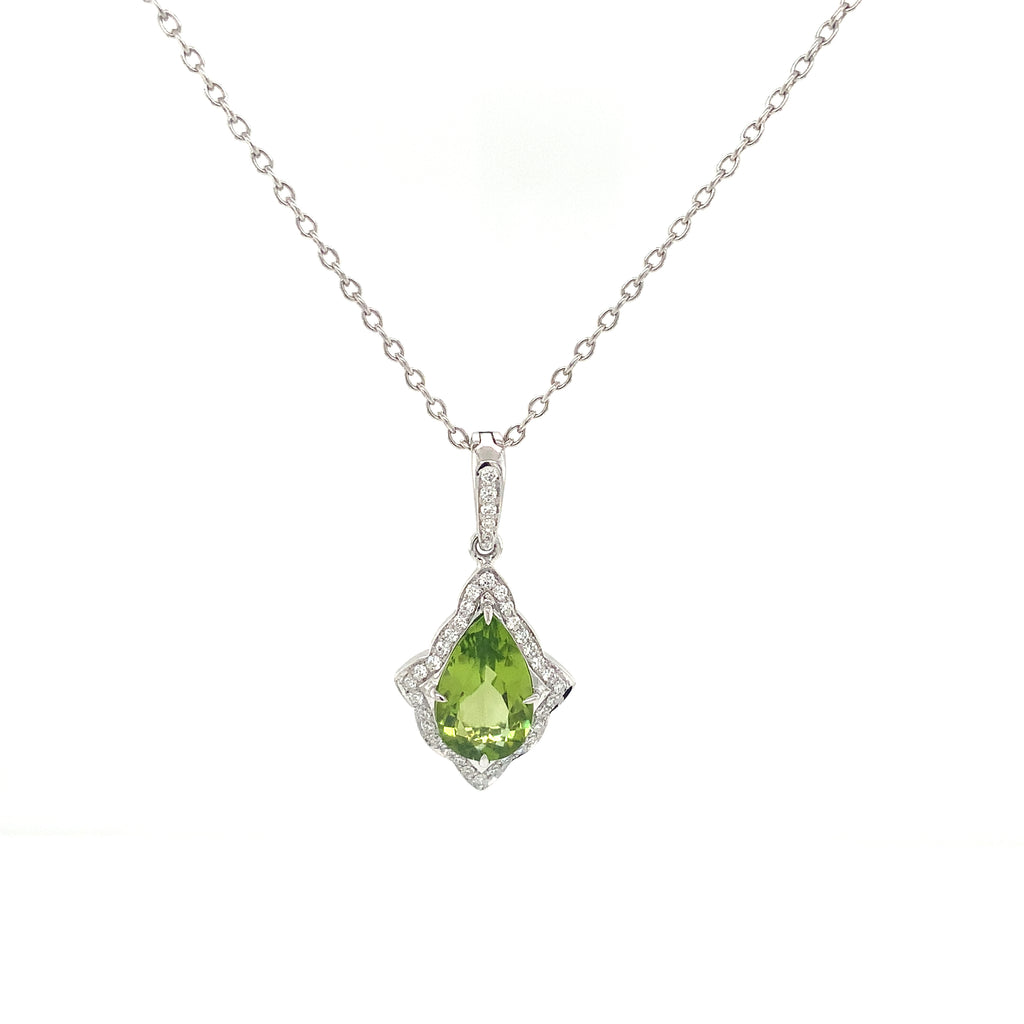 ASBA Collection Gem Quality Pear Shape Peridot and Diamond Pendant Set in 14K White Gold - Image 10 of 13
