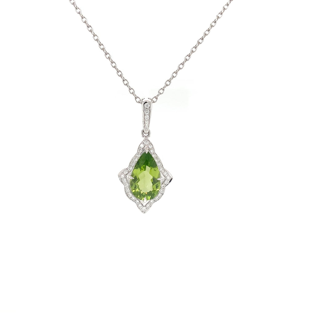 ASBA Collection Gem Quality Pear Shape Peridot and Diamond Pendant Set in 14K White Gold - Image 11 of 13
