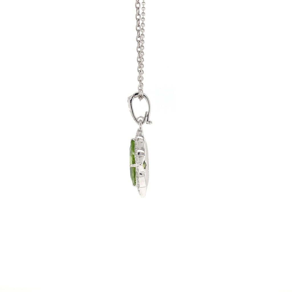 ASBA Collection Gem Quality Pear Shape Peridot and Diamond Pendant Set in 14K White Gold - Image 12 of 13