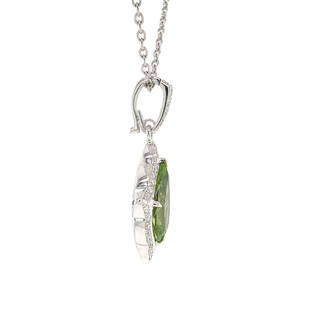 ASBA Collection Gem Quality Pear Shape Peridot and Diamond Pendant Set in 14K White Gold - Image 3 of 13