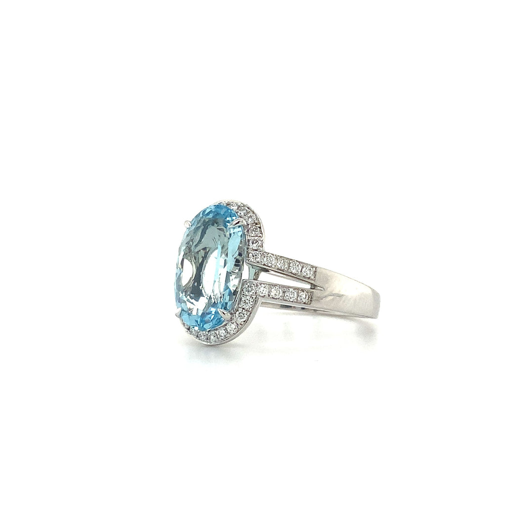 ASBA Collection Gem Quality Aquamarine and Diamond Halo Split Shank Ring 14 kt White Gold - Image 6 of 11