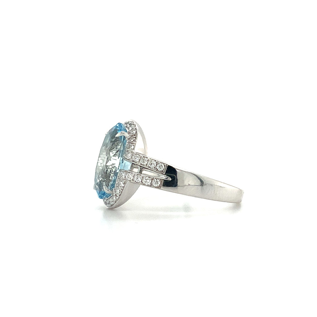 ASBA Collection Gem Quality Aquamarine and Diamond Halo Split Shank Ring 14 kt White Gold - Image 7 of 11