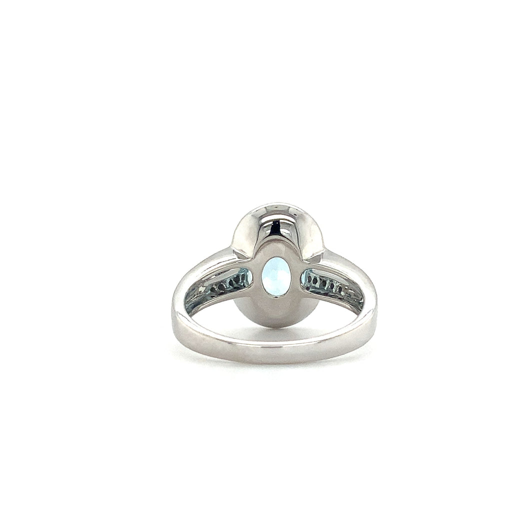 ASBA Collection Gem Quality Aquamarine and Diamond Halo Split Shank Ring 14 kt White Gold - Image 8 of 11