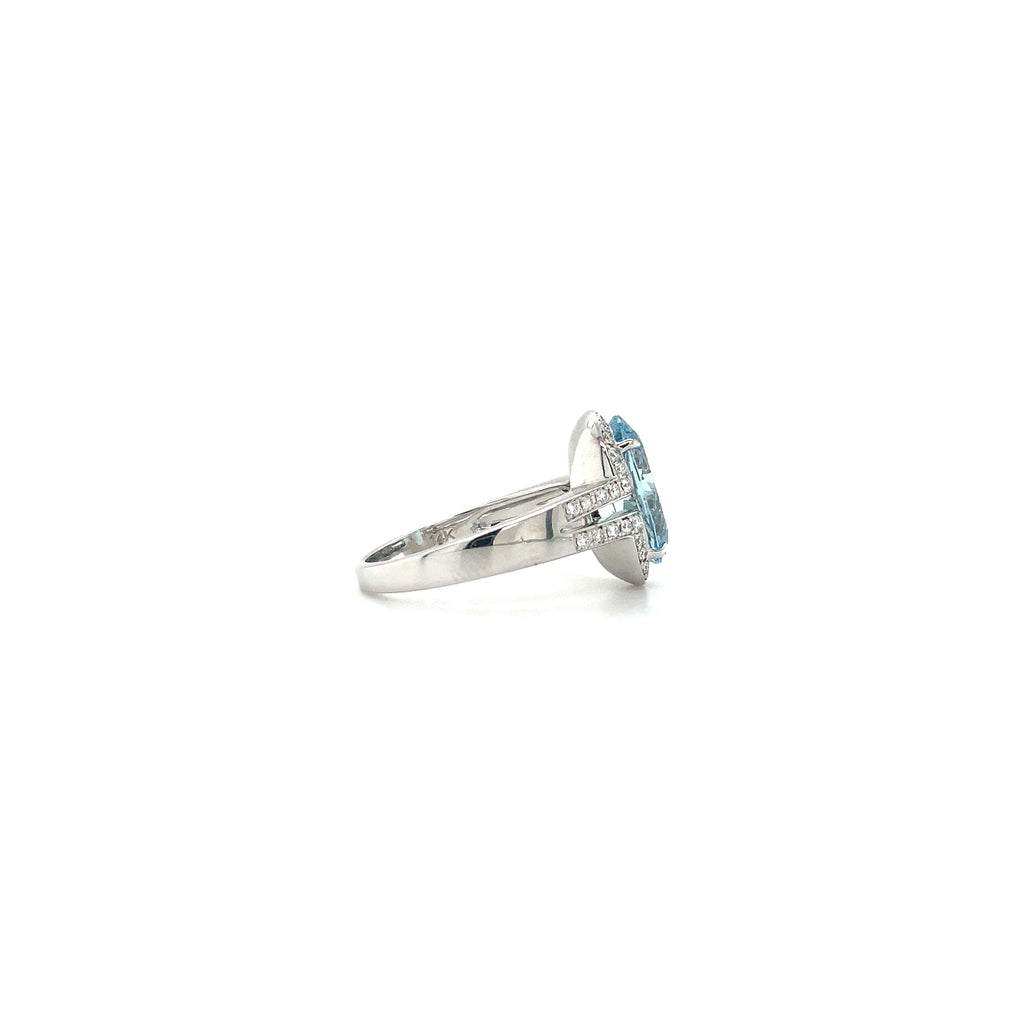 ASBA Collection Gem Quality Aquamarine and Diamond Halo Split Shank Ring 14 kt White Gold - Image 9 of 11