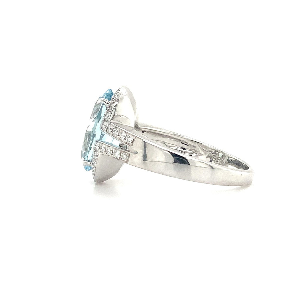 ASBA Collection Gem Quality Aquamarine and Diamond Halo Split Shank Ring 14 kt White Gold - Image 2 of 11