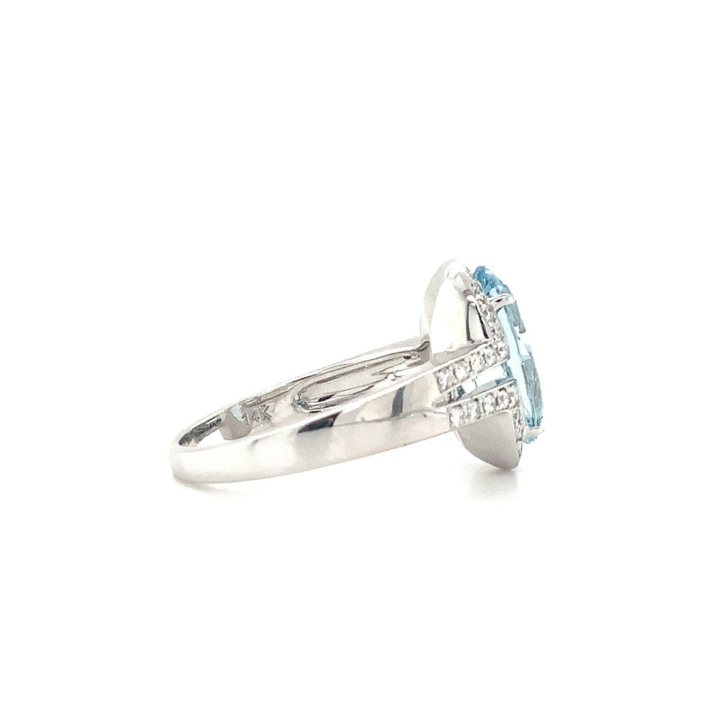 ASBA Collection Gem Quality Aquamarine and Diamond Halo Split Shank Ring 14 kt White Gold - Image 4 of 11