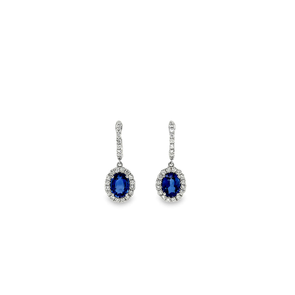 David Kord Halo style Sapphire and Diamond Drop Earring set in 14K White Gold - Image 1 of 3
