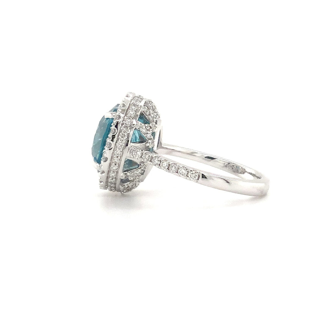 Gem Quality Halo Style Blue Zircon and Diamond Ring set in 14K White Gold - Image 3 of 10