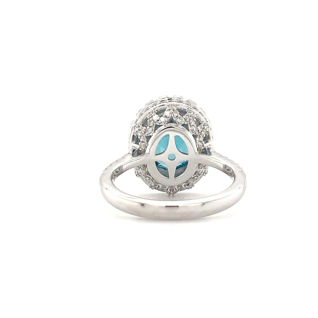 Gem Quality Halo Style Blue Zircon and Diamond Ring set in 14K White Gold - Image 4 of 10