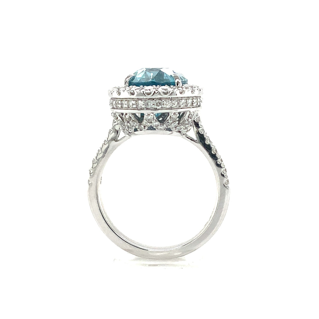 Gem Quality Halo Style Blue Zircon and Diamond Ring set in 14K White Gold - Image 8 of 10