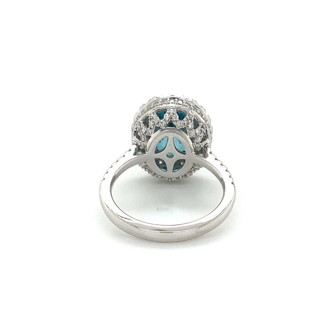Gem Quality Halo Style Blue Zircon and Diamond Ring set in 14K White Gold - Image 10 of 10