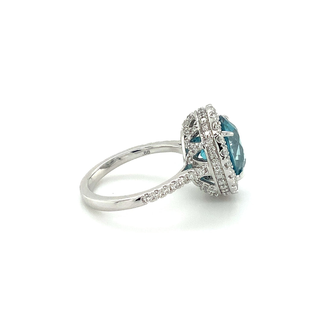 Gem Quality Halo Style Blue Zircon and Diamond Ring set in 14K White Gold - Image 2 of 10