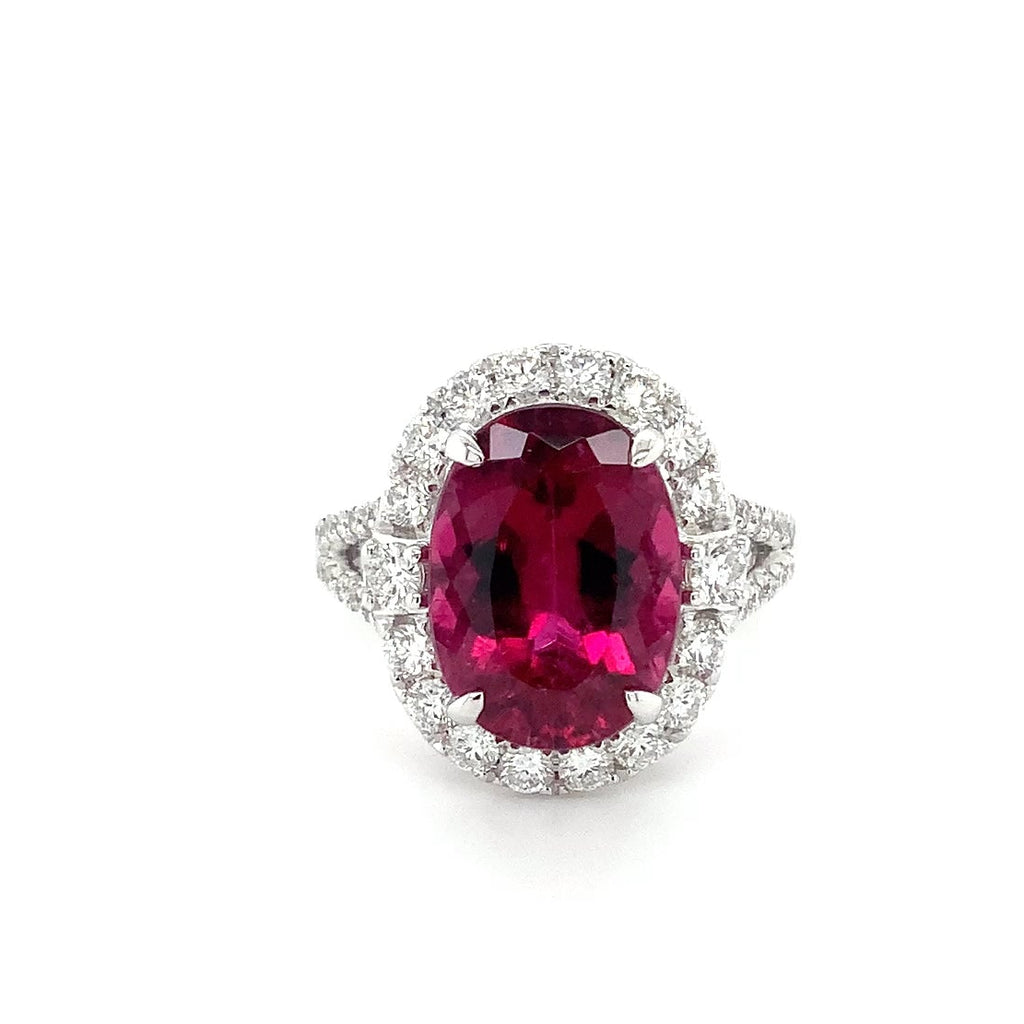 Gem Quality Rubellite Tourmaline and Diamond Ring set in 18K White Gold - Image 1 of 4
