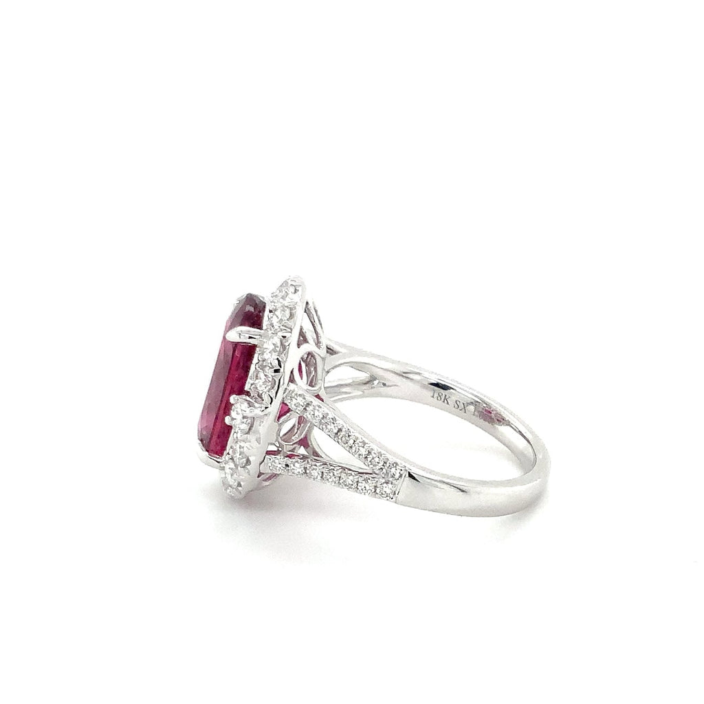 Gem Quality Rubellite Tourmaline and Diamond Ring set in 18K White Gold - Image 3 of 4