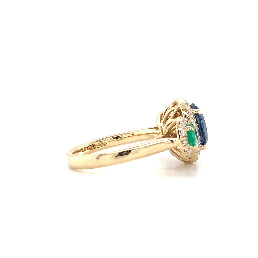 Gem Quality Three Stone Sapphire,Emerald and Diamond Ring set in 18K Yellow Gold - Image 2 of 8