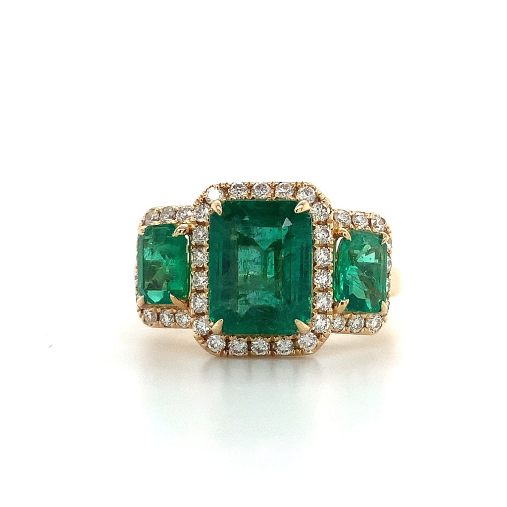 Three Stone Emerald and Diamond Ring set in 18K Yellow Gold - Image 1 of 5