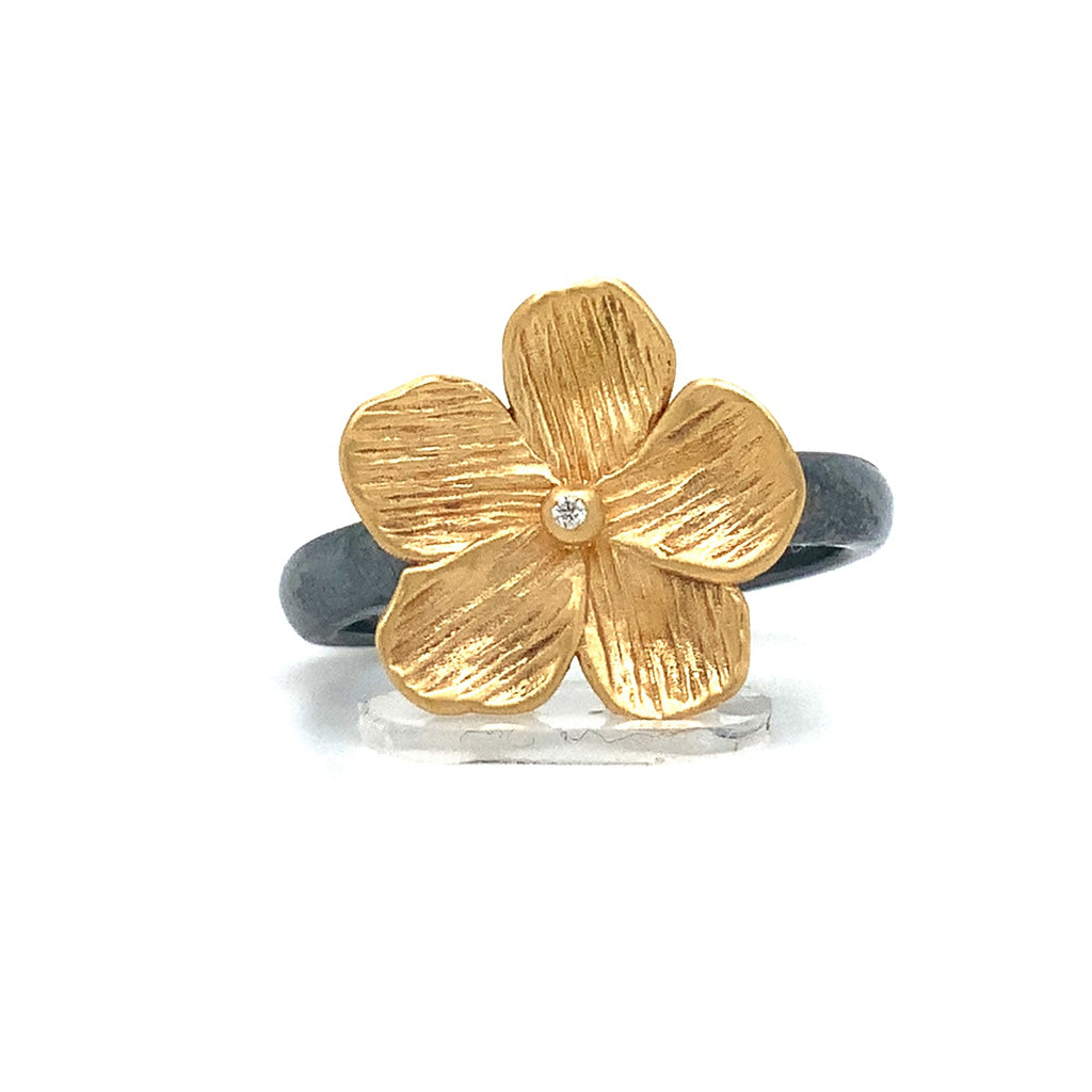 Lika Behar Yin and Yang Collection Buttercup Ring 22K Gold and Oxidized Silver with Diamond - Image 1 of 5
