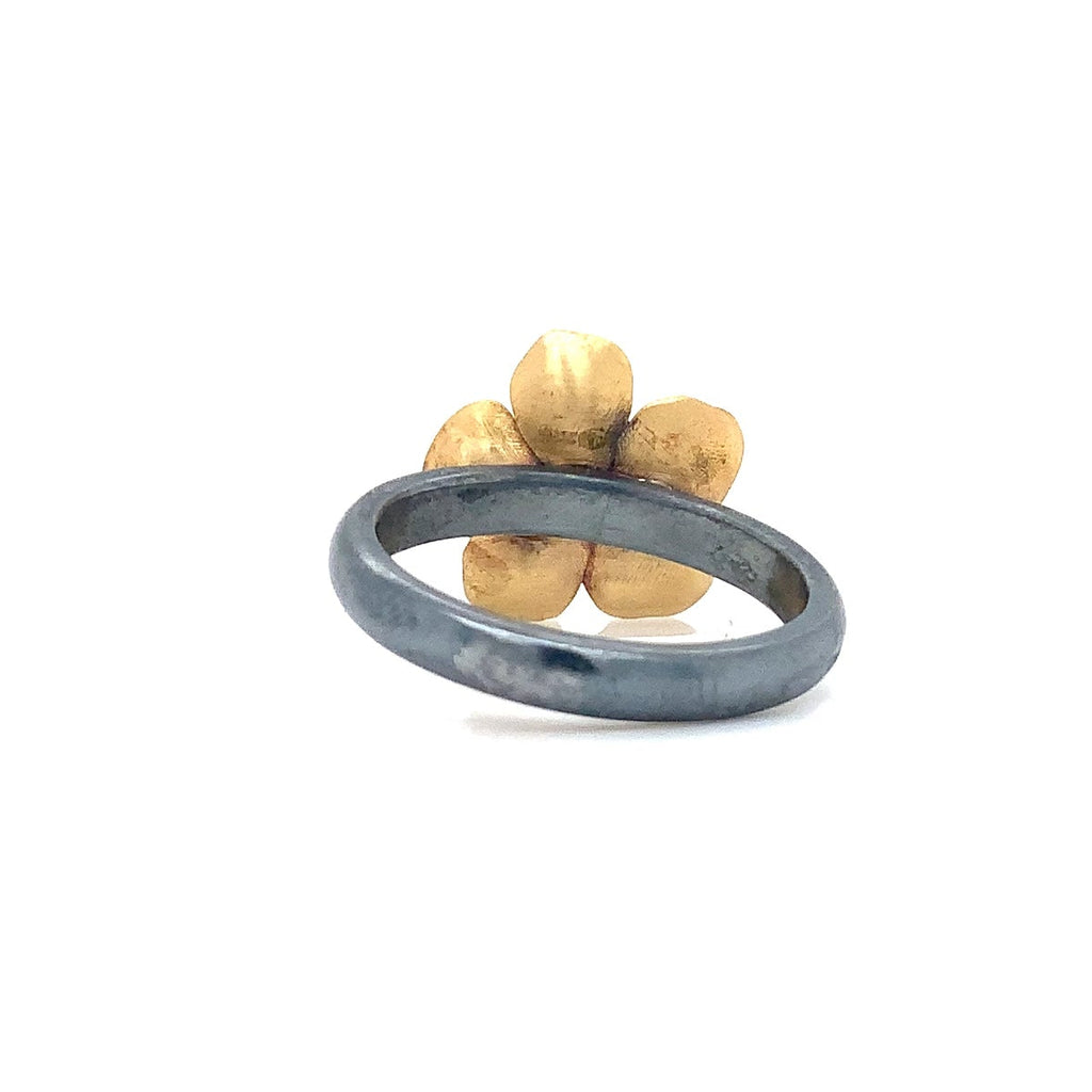 Lika Behar Yin and Yang Collection Buttercup Ring 22K Gold and Oxidized Silver with Diamond - Image 4 of 5