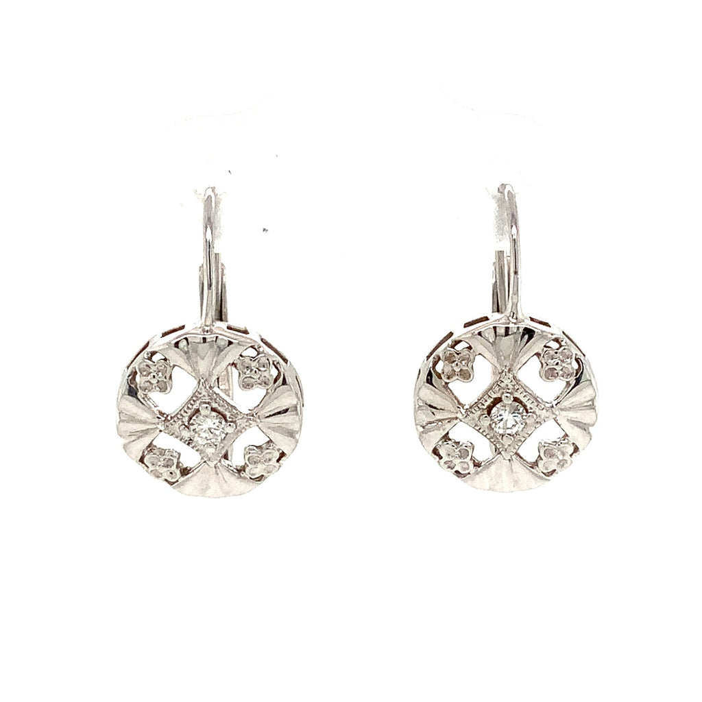 Lever back Filigree Diamond Earrings in 14K White Gold - Image 2 of 6