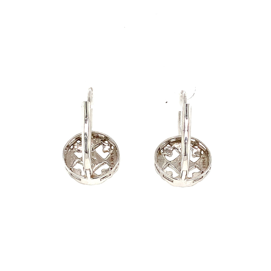 Lever back Filigree Diamond Earrings in 14K White Gold - Image 3 of 6