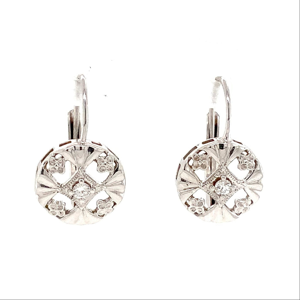 Lever back Filigree Diamond Earrings in 14K White Gold - Image 6 of 6