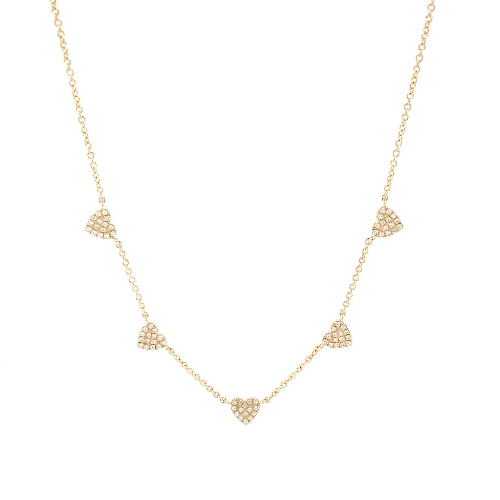 Roman + Jules Pave Heart Diamond Station Necklace set in 14K Yellow Gold - Image 5 of 5