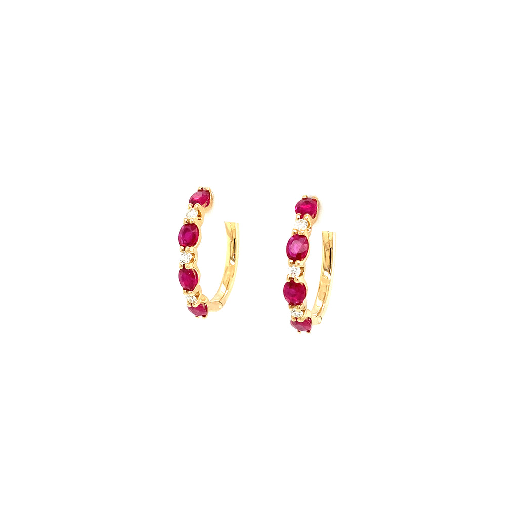 Roman + Jules Fine Quality Oval Shape Rubies and Diamond Hoop Earrings in 14K Yellow Gold. - Image 2 of 5
