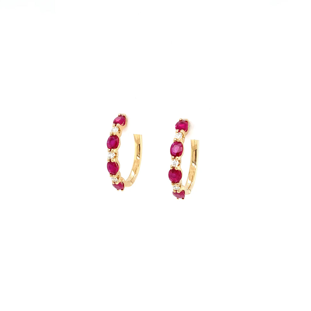 Roman + Jules Fine Quality Oval Shape Rubies and Diamond Hoop Earrings in 14K Yellow Gold. - Image 3 of 5